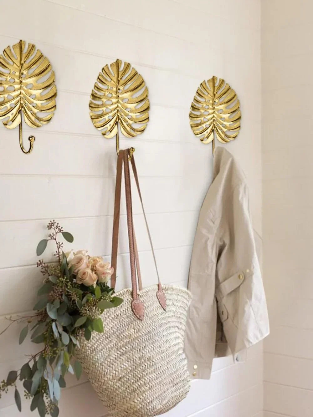 Towel Hook Brushed Gold Leave Shape Hook Brass Coat Robe Key Holder Decorative H